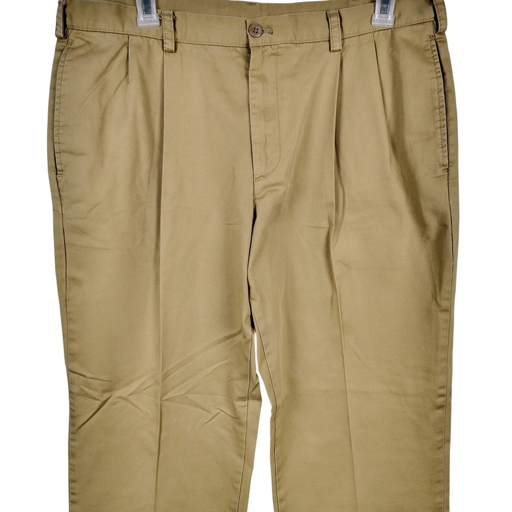 IZOD Mens SZ 38 American Chino Khaki Tan Cotton Pleated Preppy Old Money Pants
